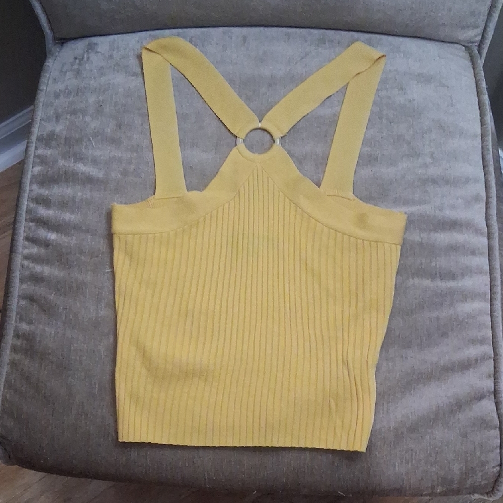 Blue Blush Yellow Ribbed Cut Out Tank Top